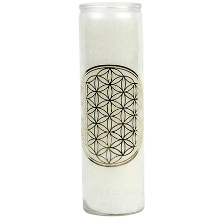 Duftkerze „Blume des Lebens „ Weiß mit Gold im Glas