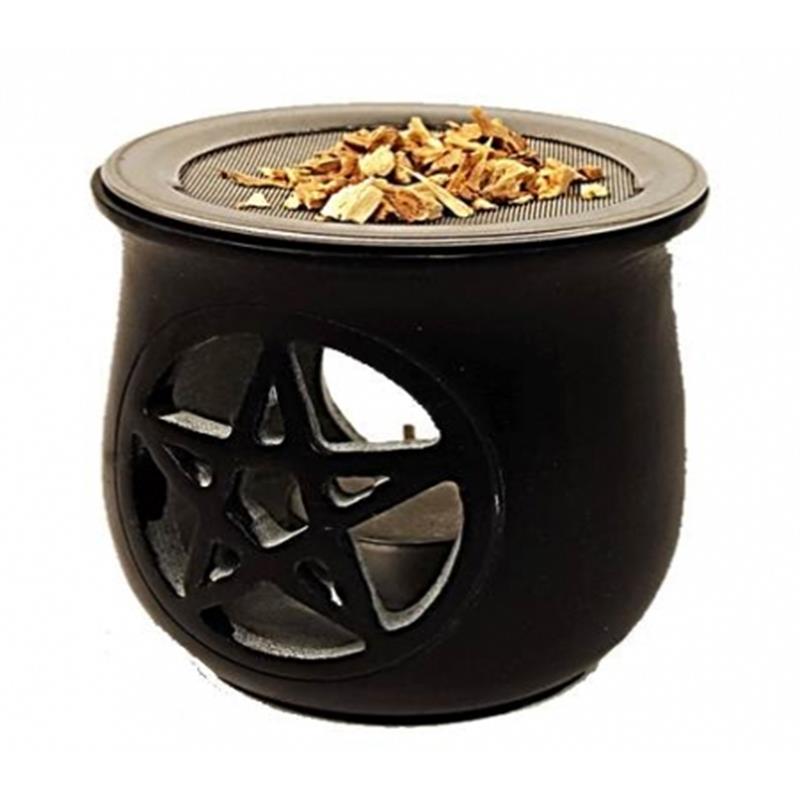 Räuchergefäß Pentagramm Speckstein schwarz Sieb