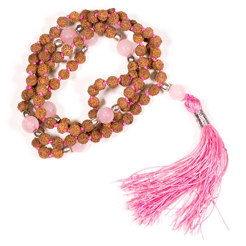 Mala Rudraksha und Rosenquarz