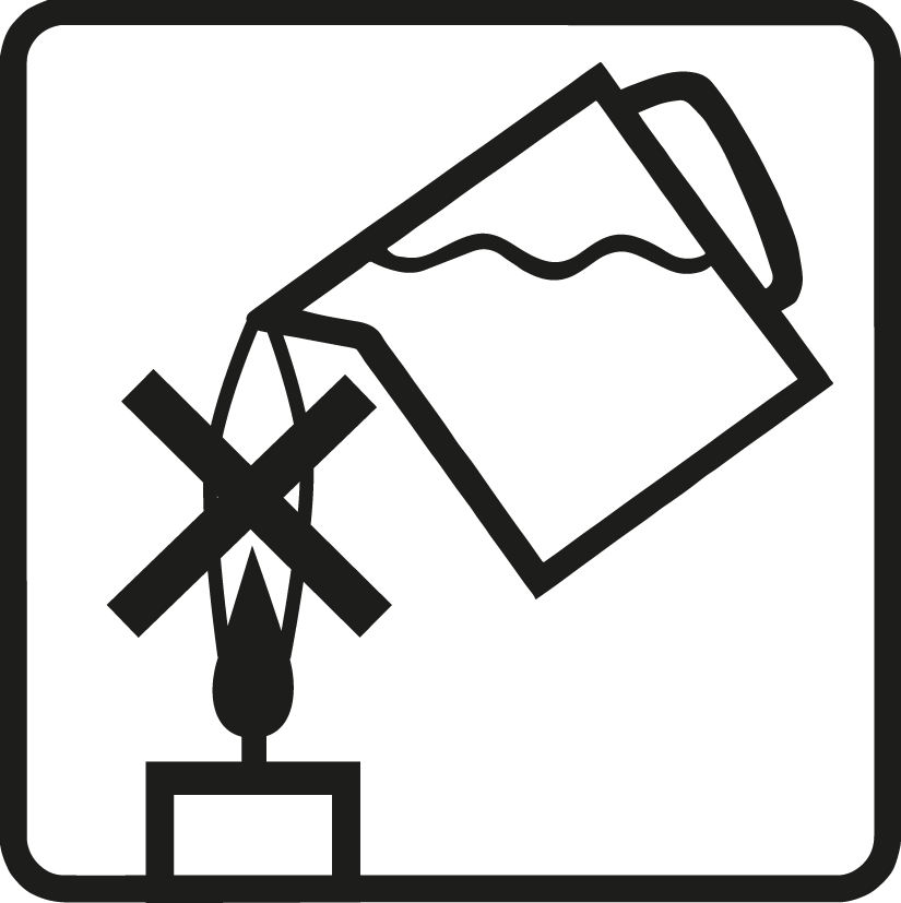 Symbol: Flamme ersticken, keine Flüssigkeit verwenden