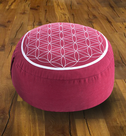 Meditationskissen "Blume des Lebens" rot/silber
