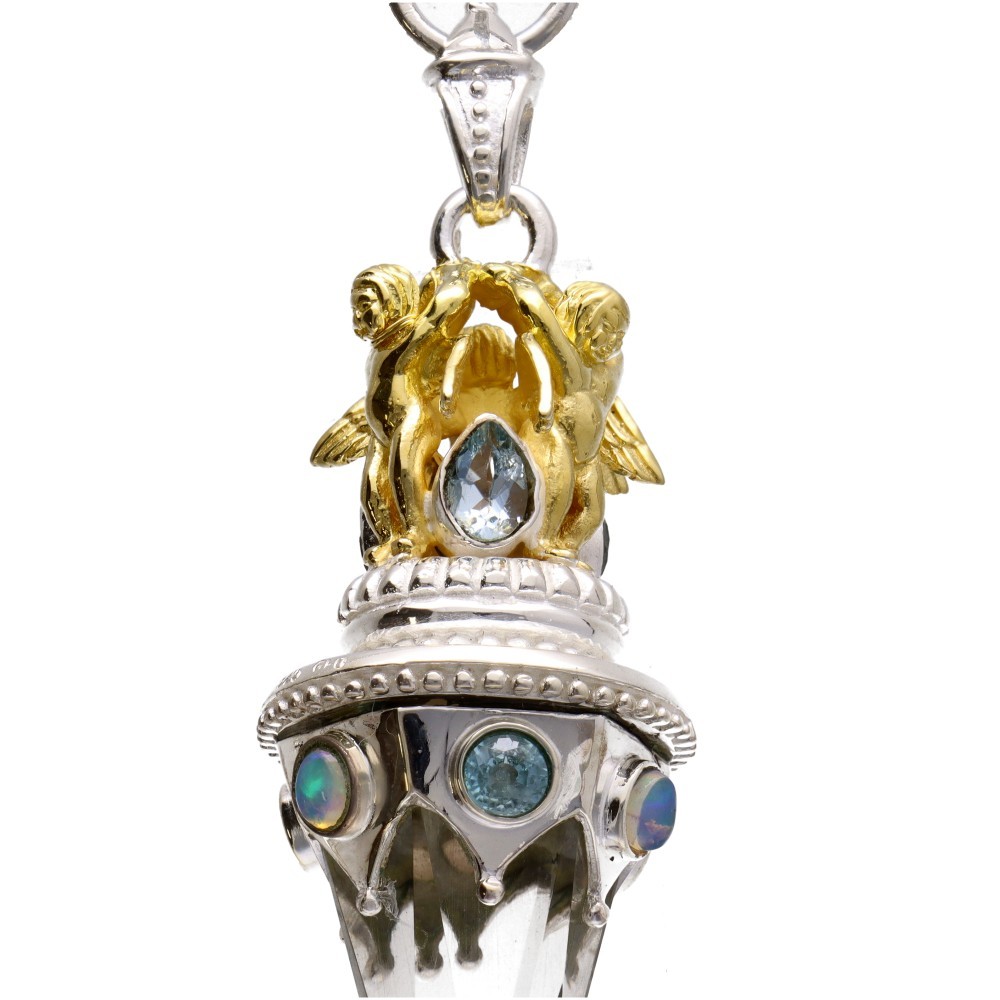 Elegantes Engel-Pendel mit Opal und Topas in Sterlingsilber