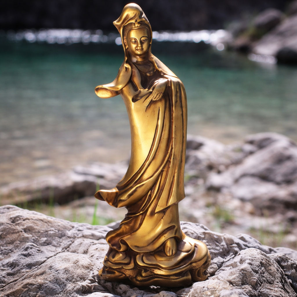 Kuan Yin Figur (Messing) – Göttin der Barmherzigkeit und des Mitgefühls