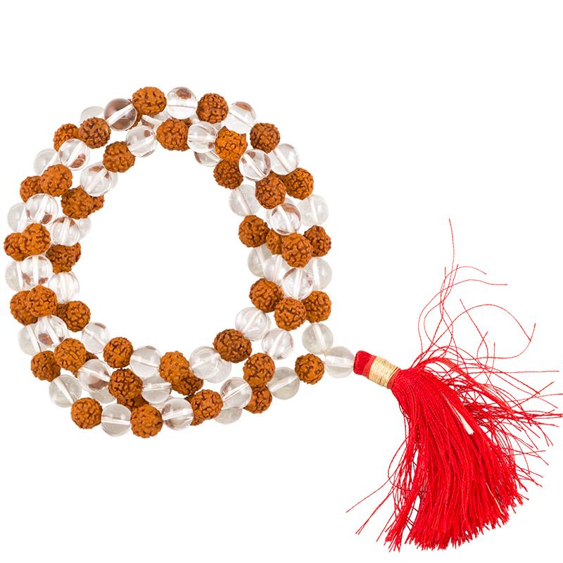 Mala Bergkristall/Rudraksha + Tasche