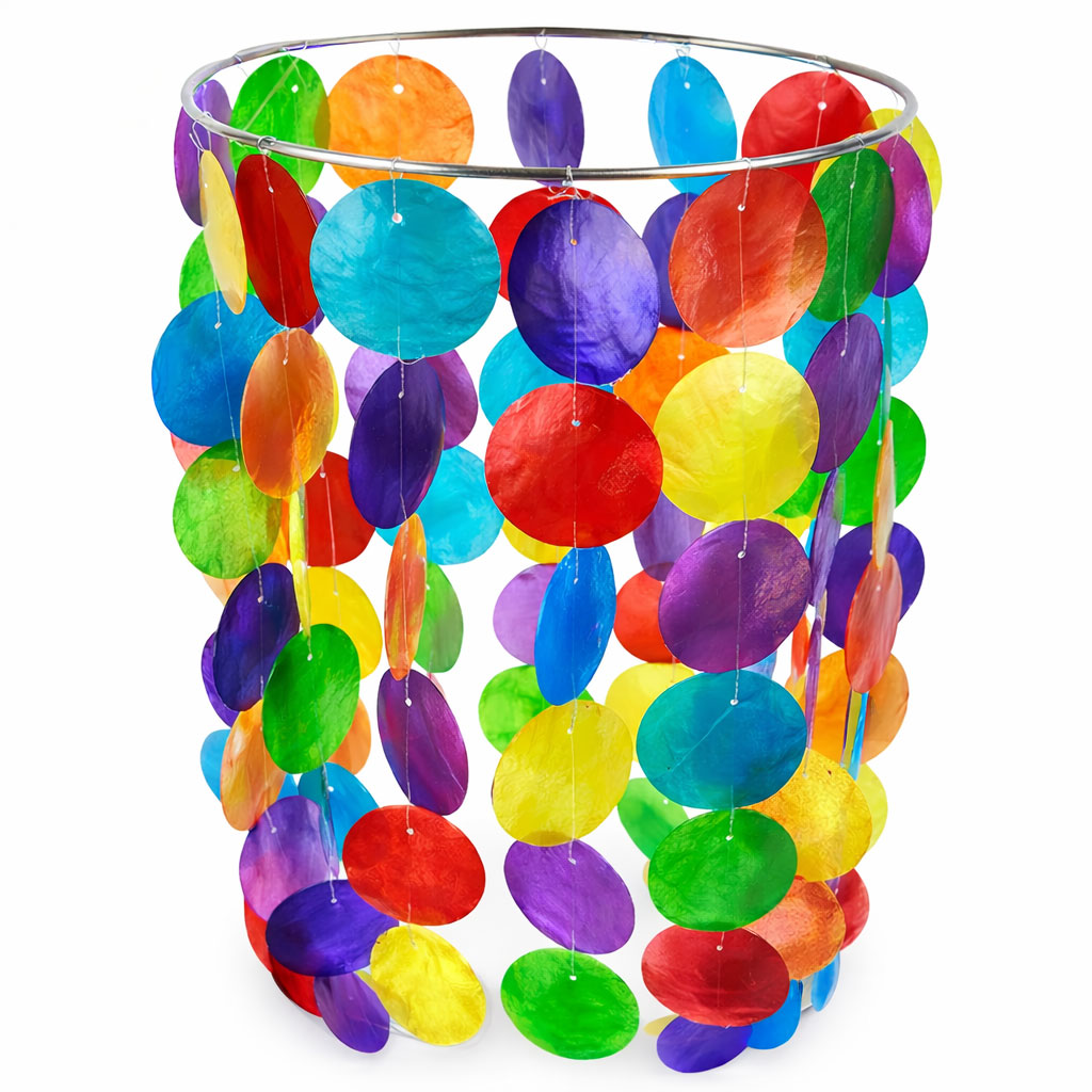 Farbiges Chakra Windspiel Capiz-Schale - groß