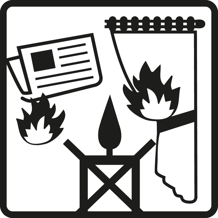 Symbol: Von entzündlichen Gegenständen und Wärmequellen fernhalten